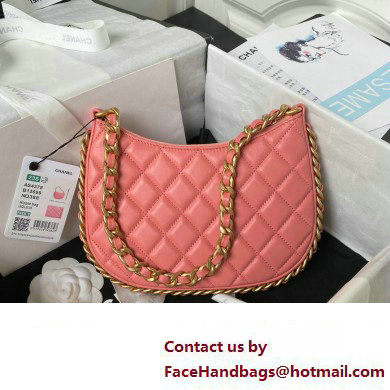 Chanel Shiny Crumpled Lambskin  &  Gold-Tone Metal Hobo Handbag AS4378 Pink 2023